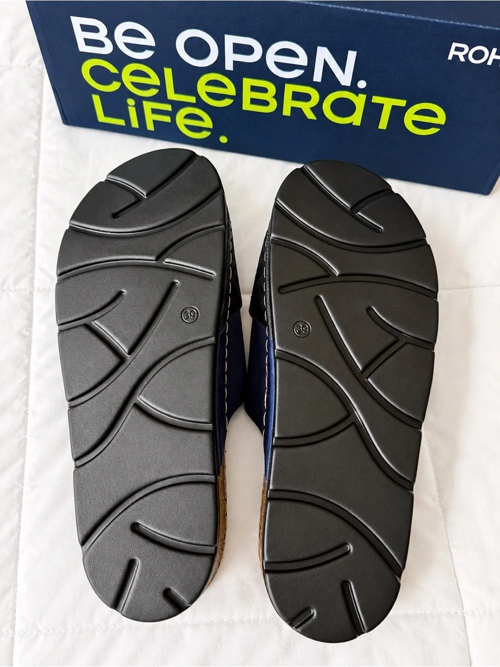 Women’s Rohde Navy Leather Slide Sandals Size 39 US 8 Brand New
